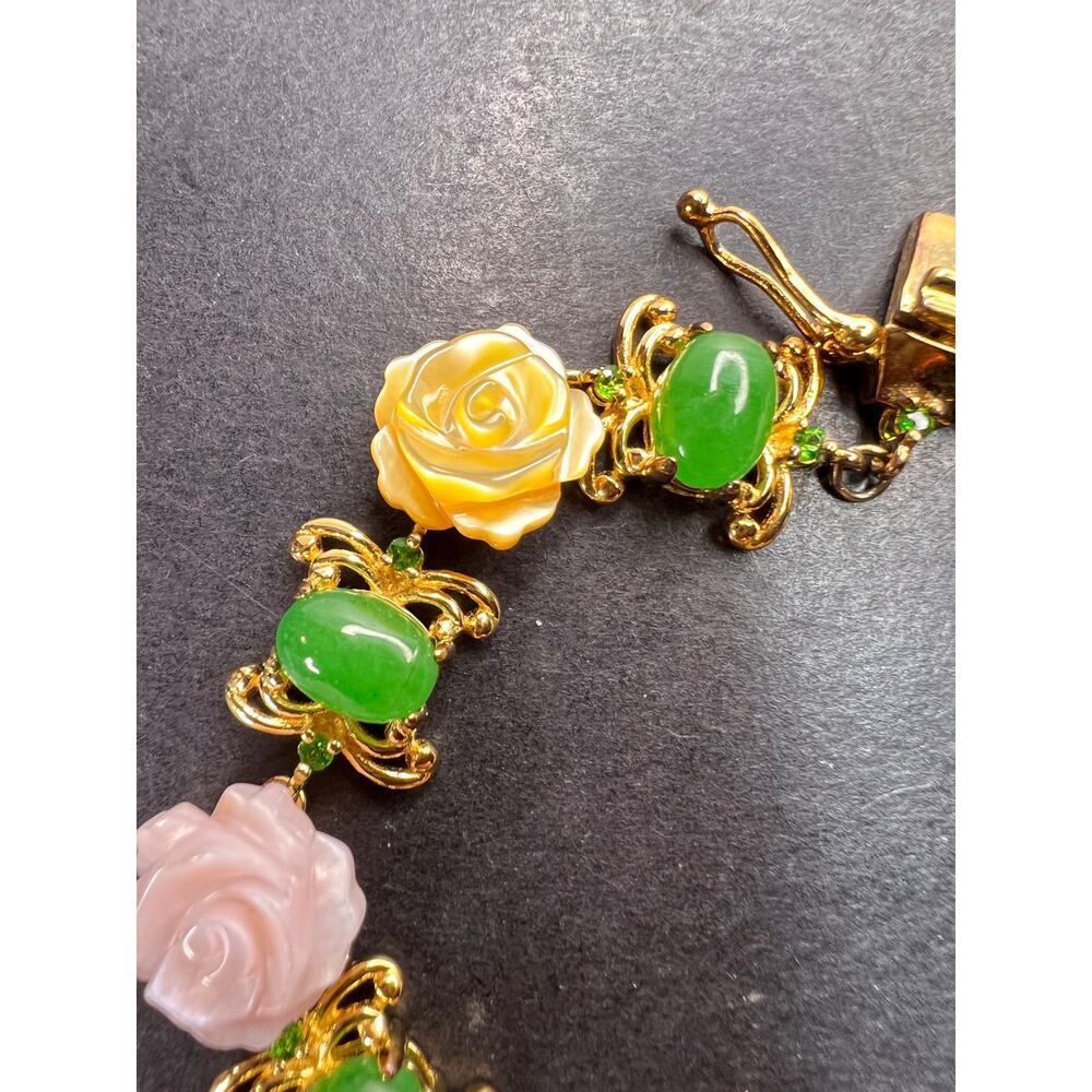 MOP jade and diopside bracelet in gold over sterling silver - Picture 4 of 11